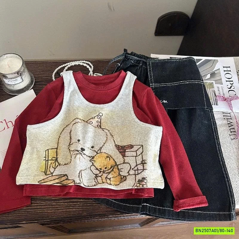 ÁO ĐỎ 2 LỚP MIX QUẦN JEANS SUÔNG