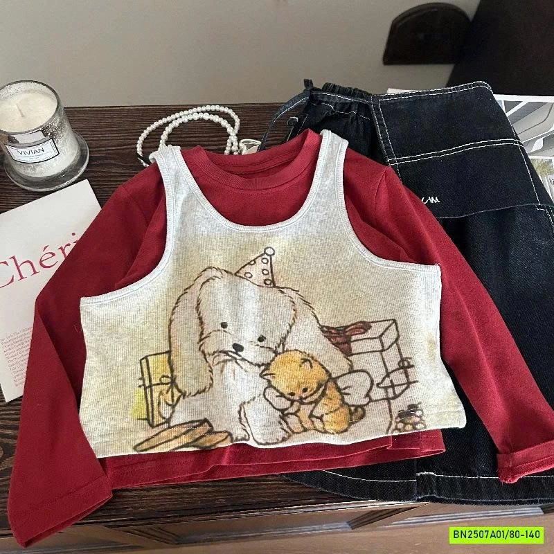 ÁO ĐỎ 2 LỚP MIX QUẦN JEANS SUÔNG