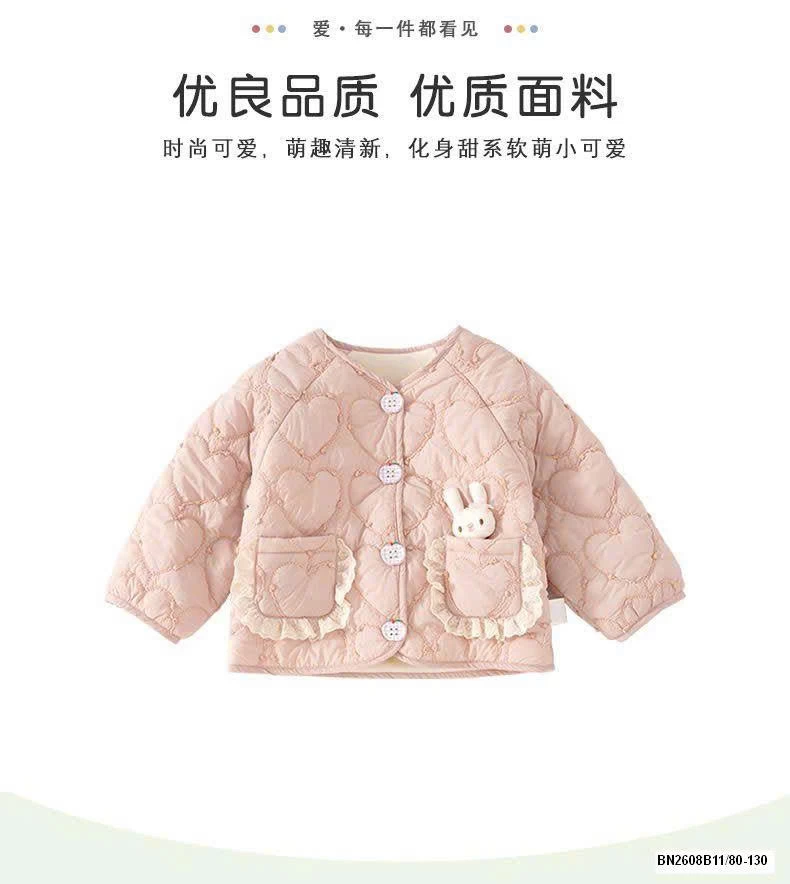 ÁO KHOÁC THỎ HỒNG LÓT LÔNG