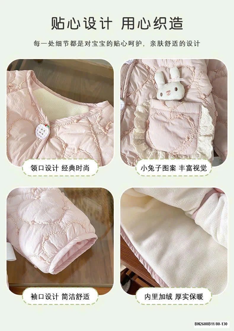 ÁO KHOÁC THỎ HỒNG LÓT LÔNG