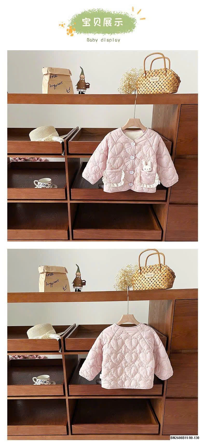 ÁO KHOÁC THỎ HỒNG LÓT LÔNG