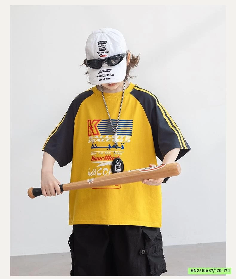 ÁO THUN VÀNG PHỐI TAY SỌC VAI