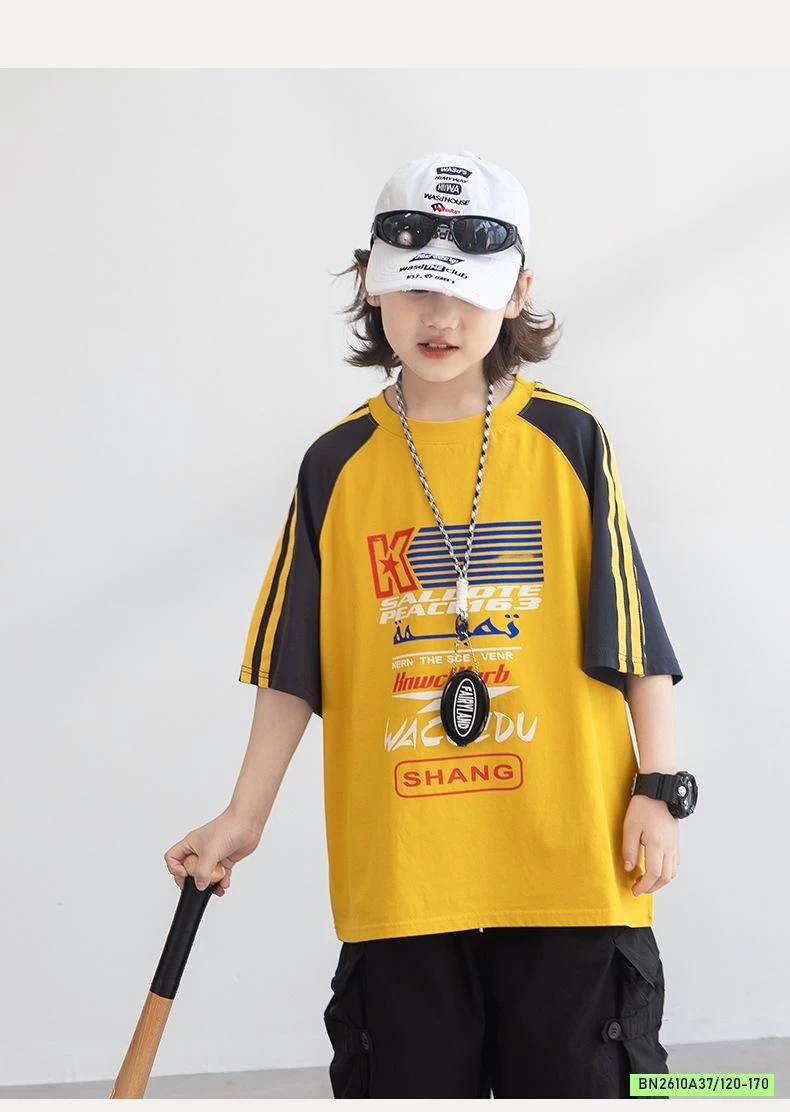 ÁO THUN VÀNG PHỐI TAY SỌC VAI