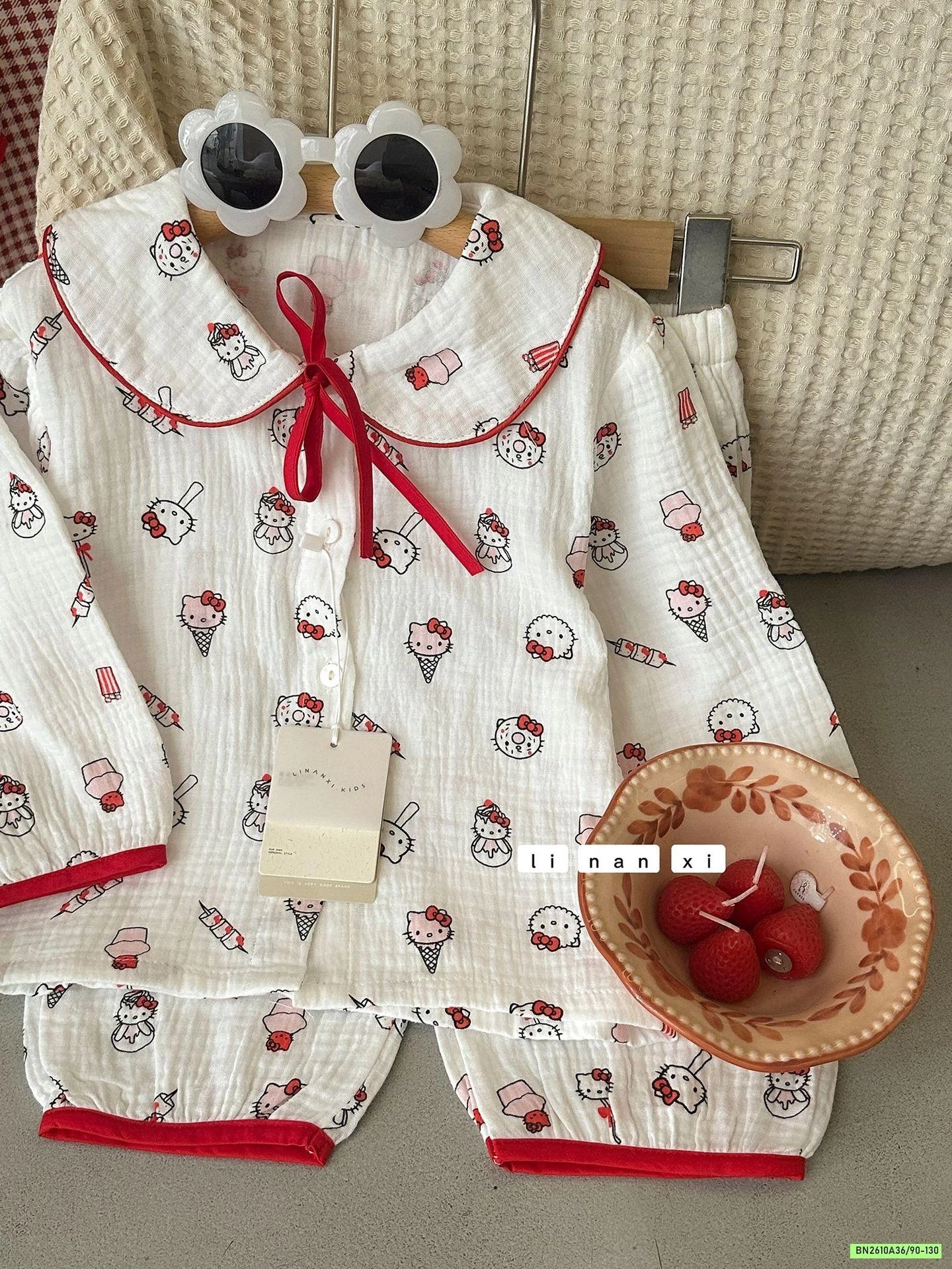 PIZAMA XÔ ĐŨI CỔ SEN LINANXI KITTY