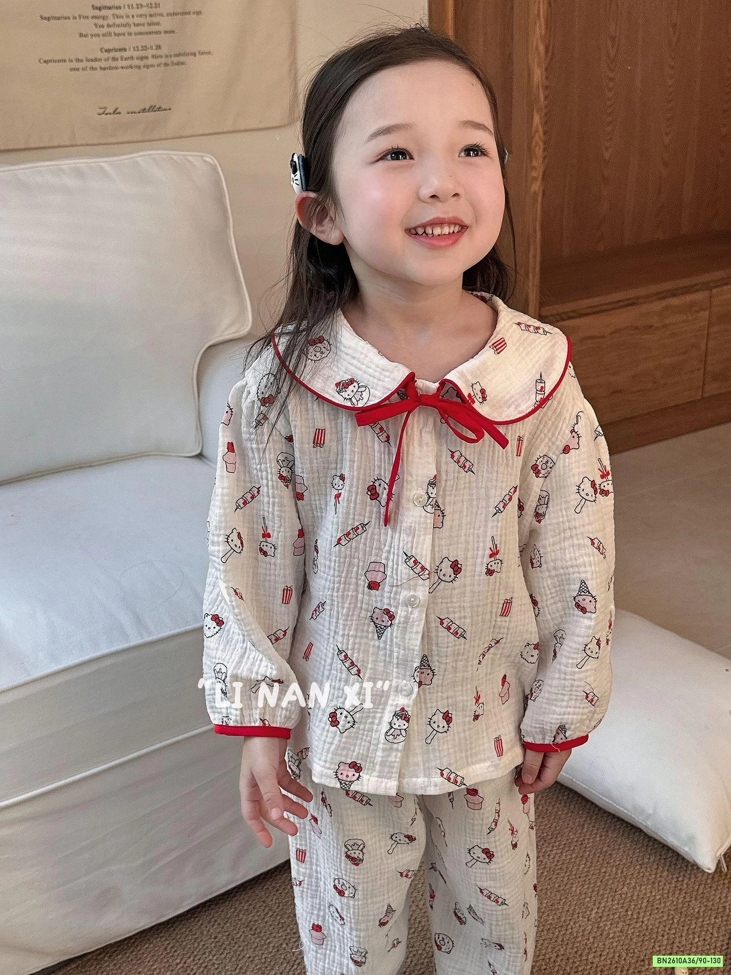 PIZAMA XÔ ĐŨI CỔ SEN LINANXI KITTY