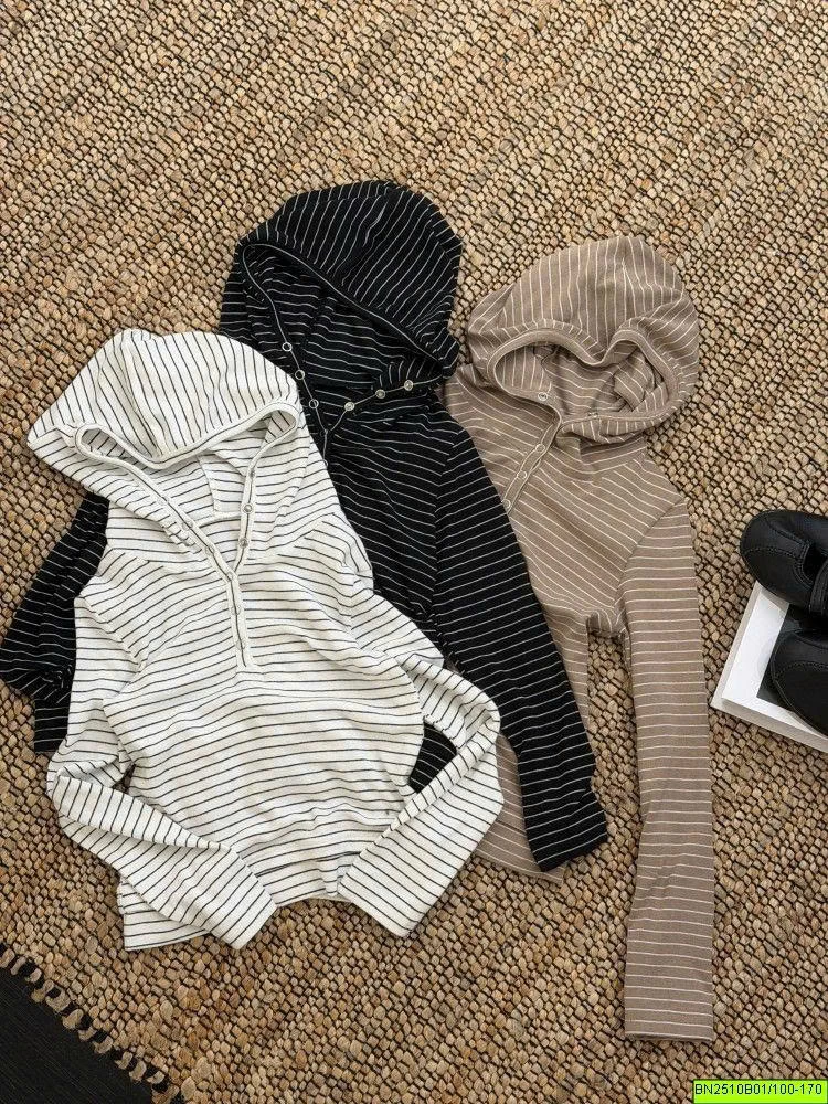 ÁO HOODIE COTOTN KẺ NGANG AMBB 26E158