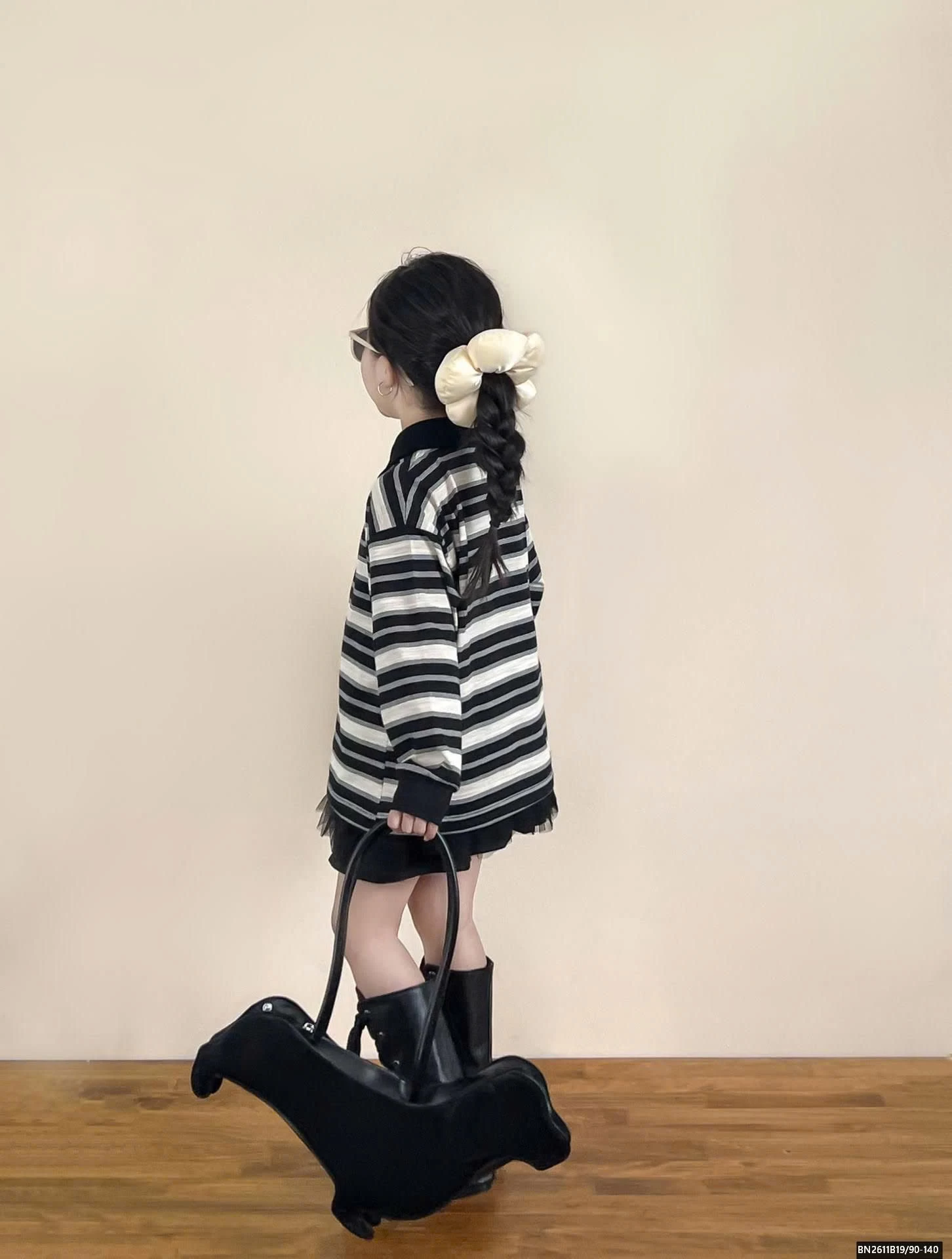 ÁO THUN KẺ POLO MIX CHÂN VÁY TUTU ĐEN