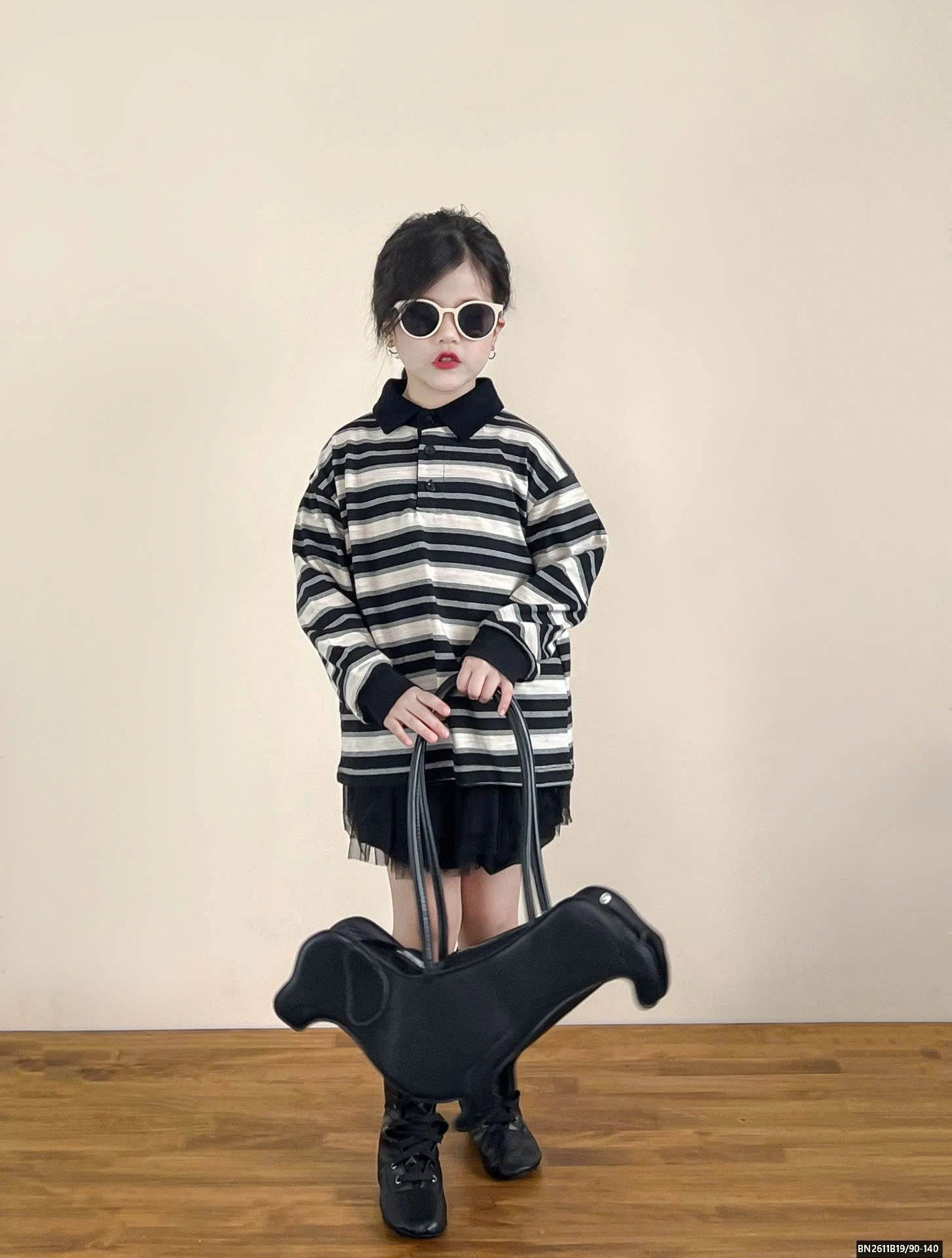 ÁO THUN KẺ POLO MIX CHÂN VÁY TUTU ĐEN