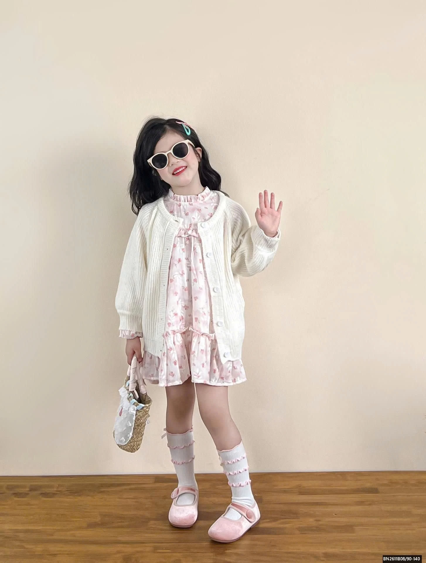 SÉT ÁO KHOÁC LEN MIX ĐẦM HOA HỒNG