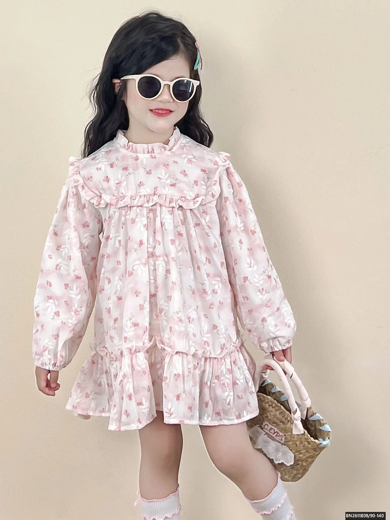 SÉT ÁO KHOÁC LEN MIX ĐẦM HOA HỒNG