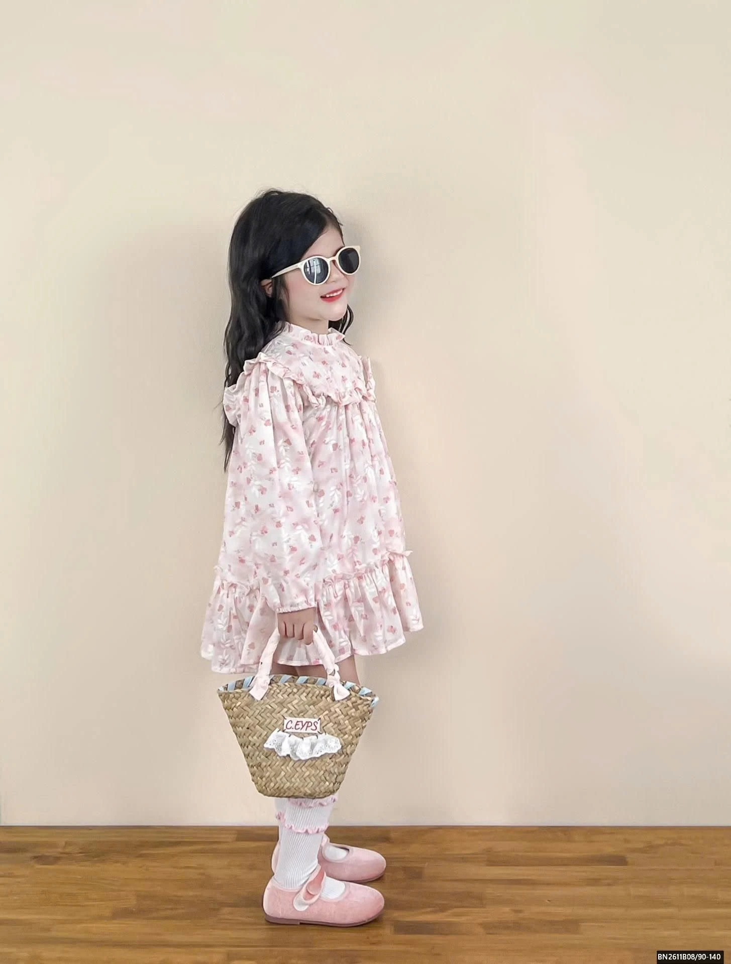 SÉT ÁO KHOÁC LEN MIX ĐẦM HOA HỒNG