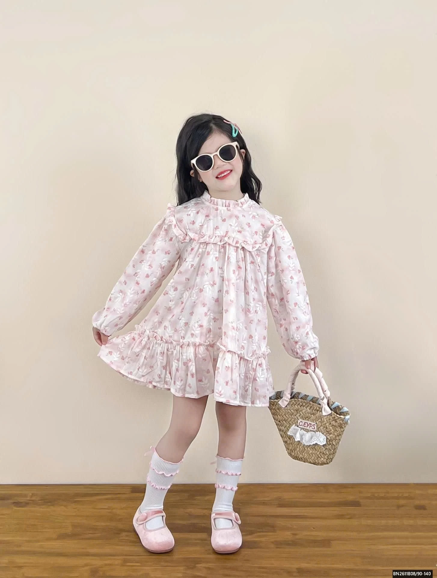 SÉT ÁO KHOÁC LEN MIX ĐẦM HOA HỒNG