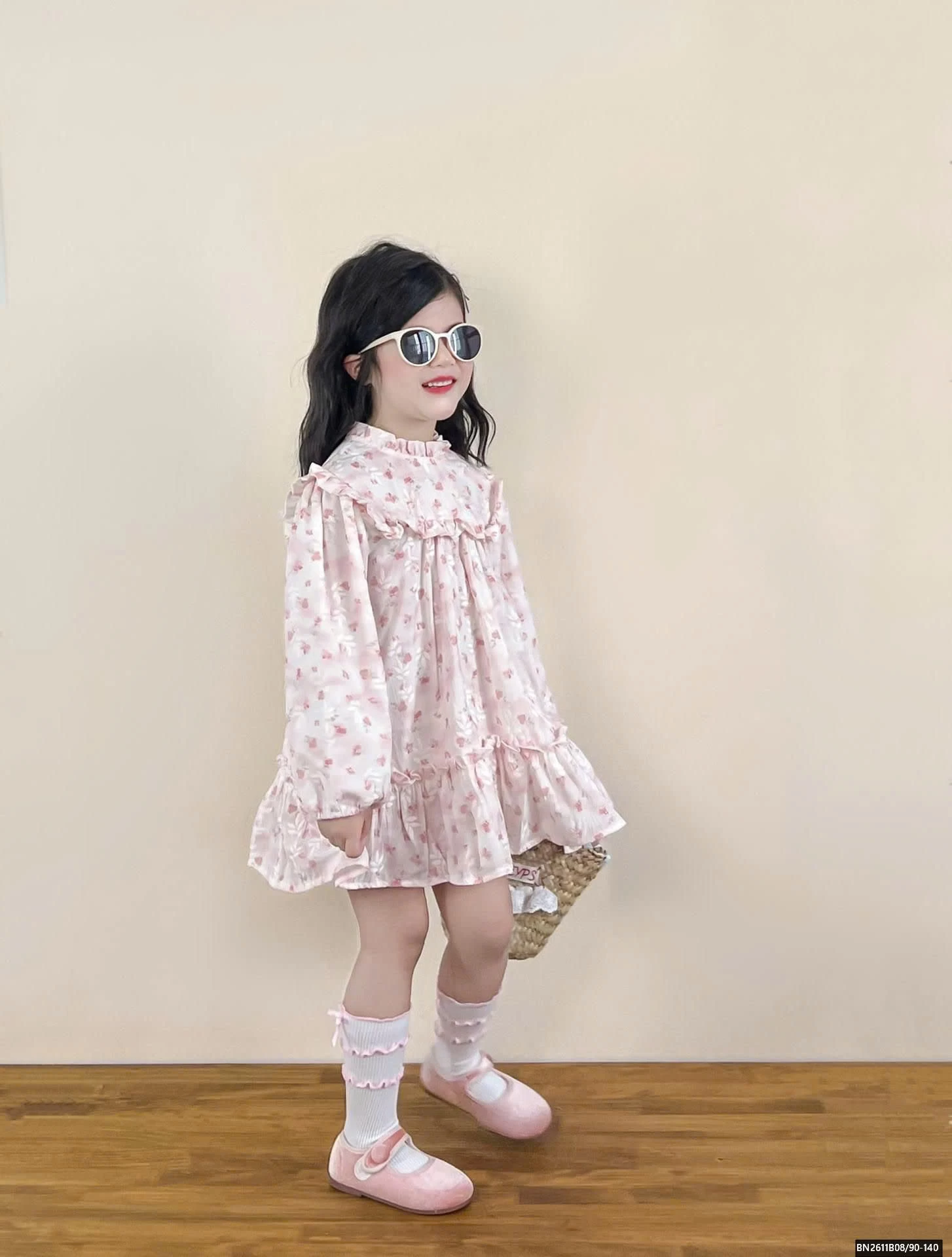 SÉT ÁO KHOÁC LEN MIX ĐẦM HOA HỒNG