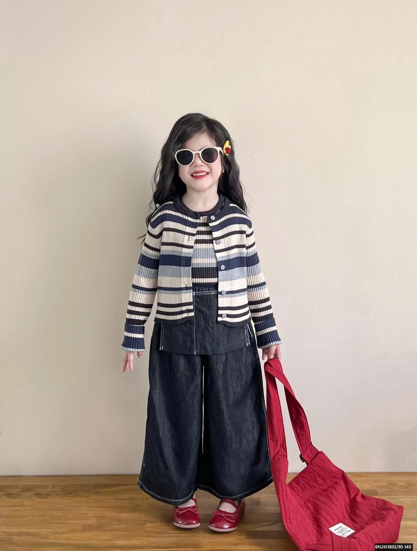 SÉT ÁO LEN KẺ MIX QUẦN ỐNG RỘNG 3 CHI TIẾT