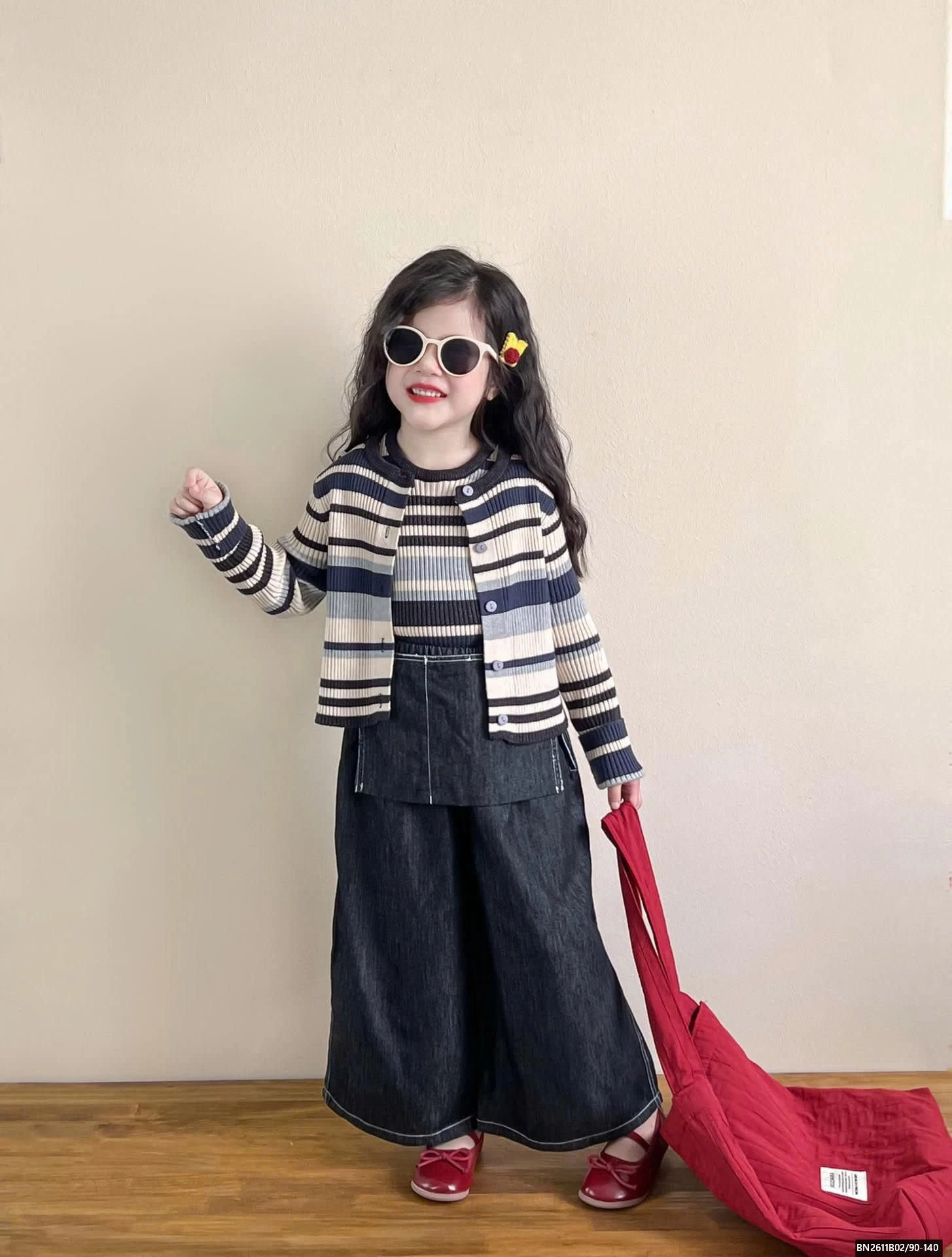 SÉT ÁO LEN KẺ MIX QUẦN ỐNG RỘNG 3 CHI TIẾT