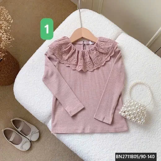 ÁO THUN DÀI TAY PHỐI REN CỔ BG