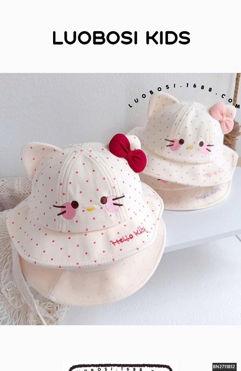 MŨ CHẤM BI KITTY CHO BÉ