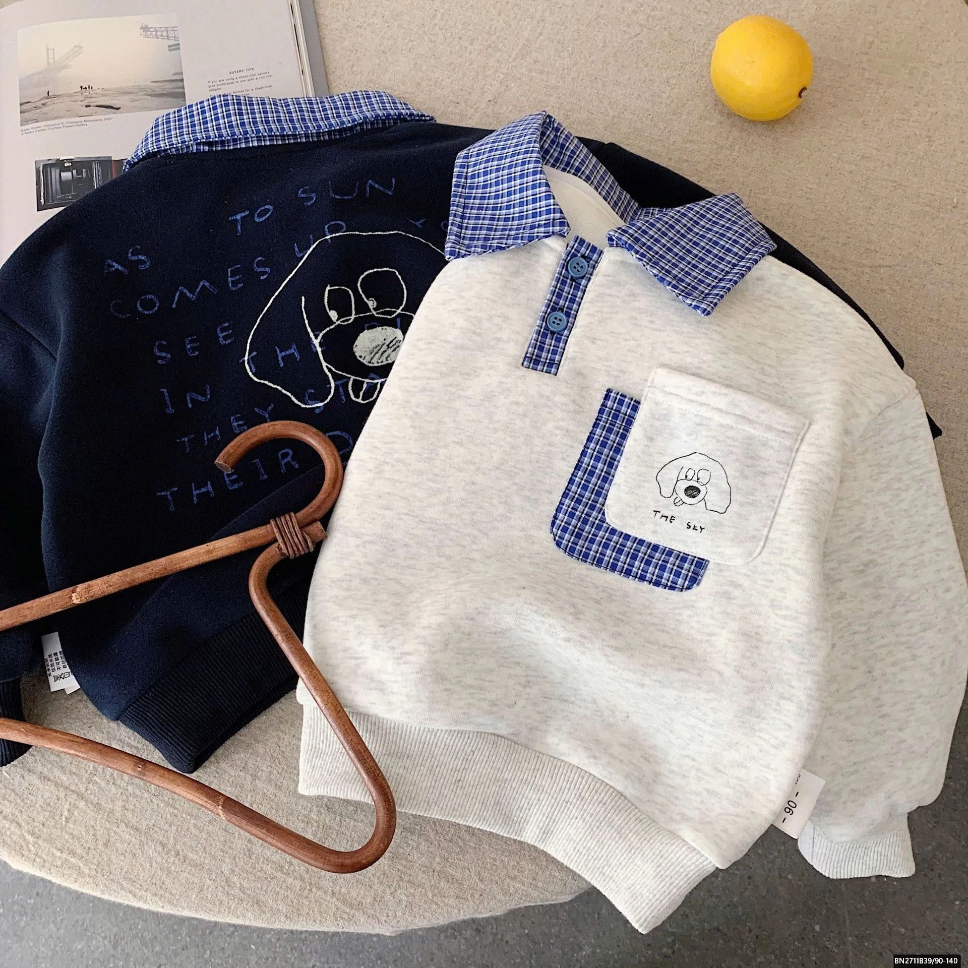 ÁO NỈ CÚN PHỐI CỔ POLO KẺ