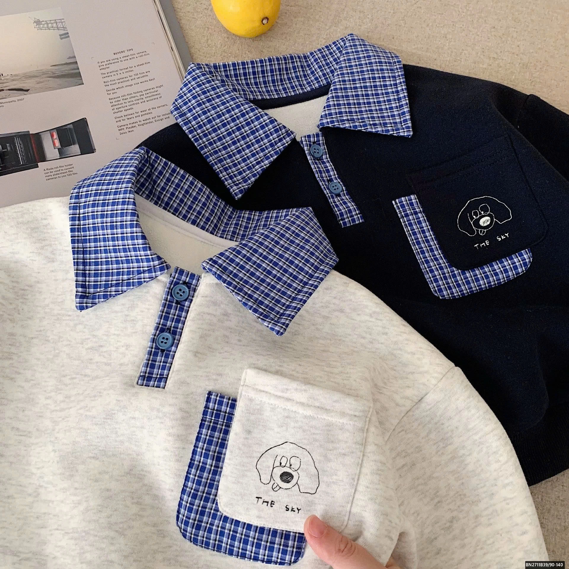 ÁO NỈ CÚN PHỐI CỔ POLO KẺ