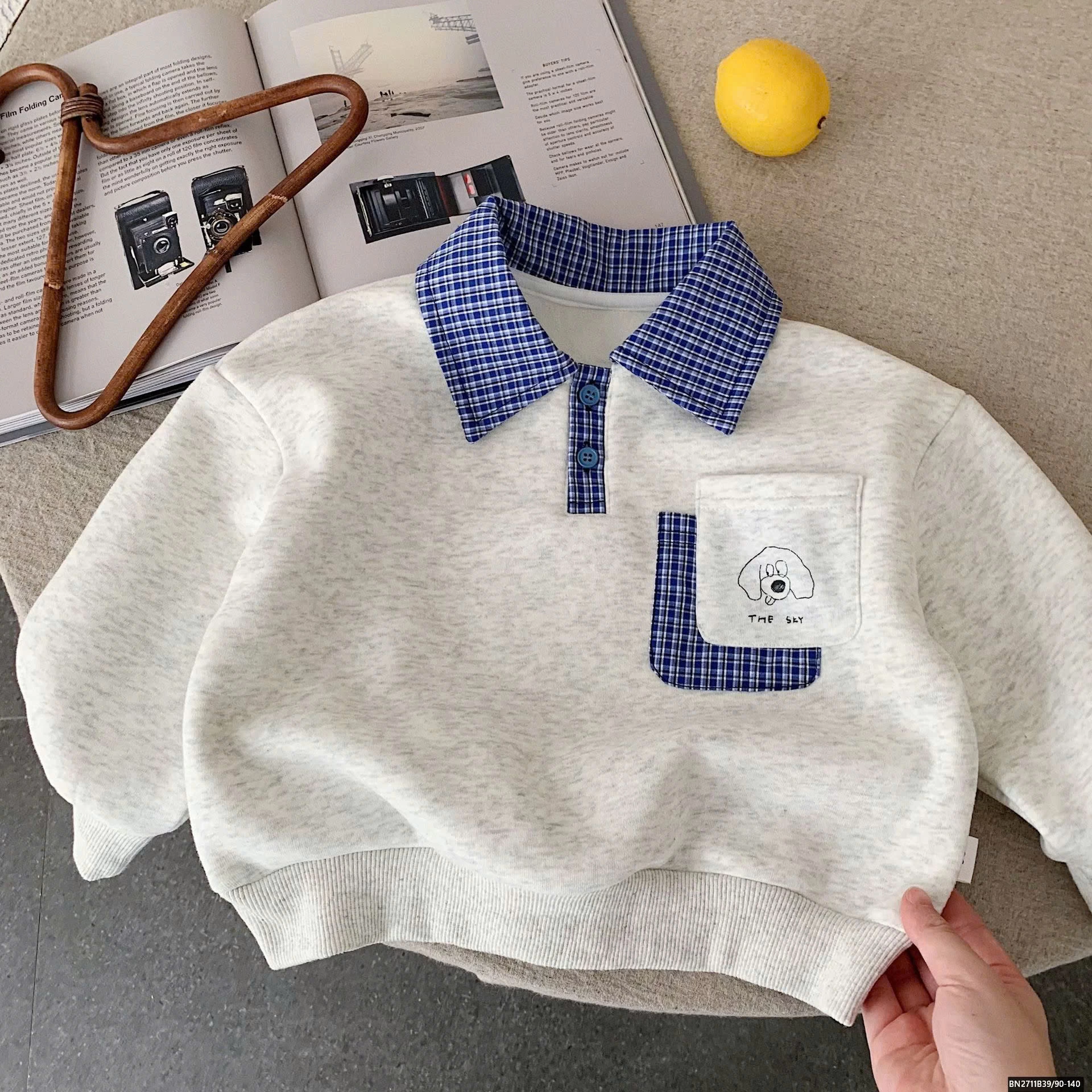 ÁO NỈ CÚN PHỐI CỔ POLO KẺ