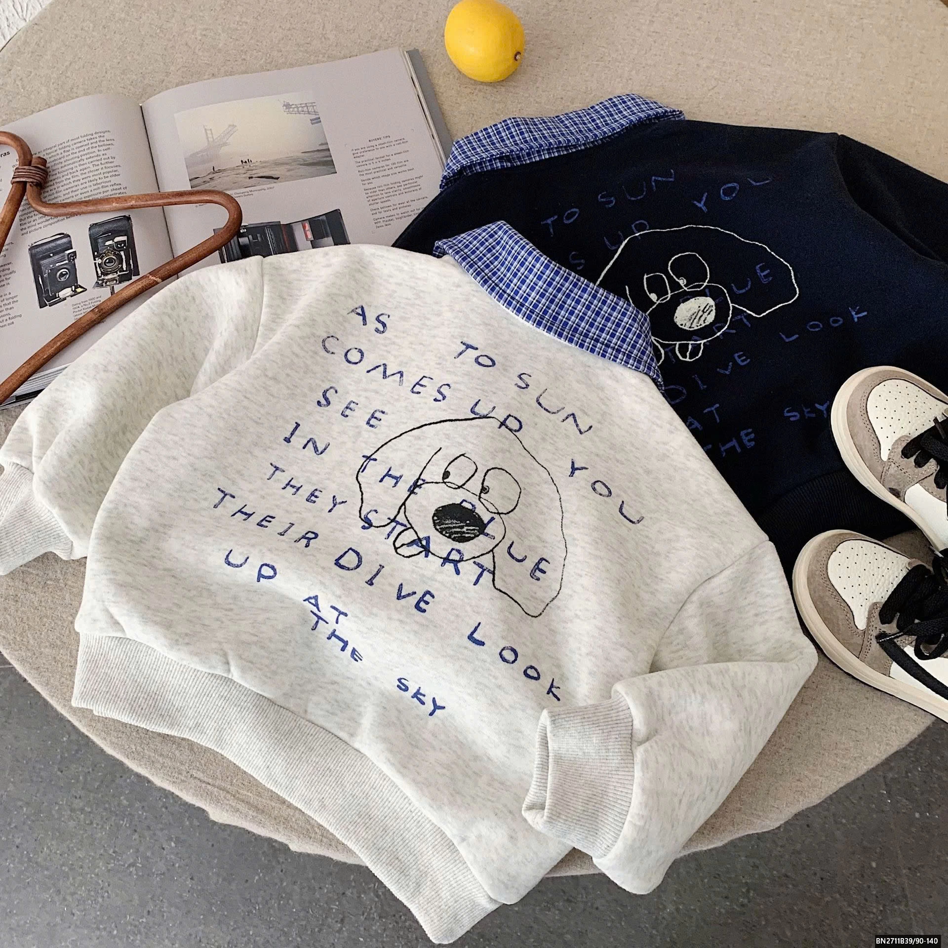 ÁO NỈ CÚN PHỐI CỔ POLO KẺ