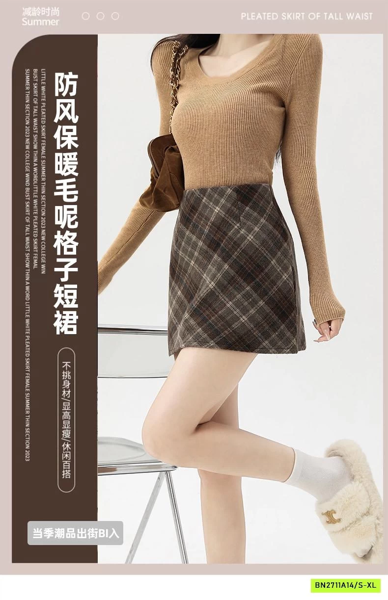 CHÂN VÁY DẠ CHỮ A CARO