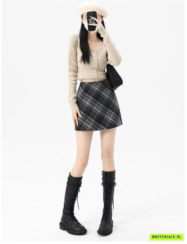 CHÂN VÁY DẠ CHỮ A CARO