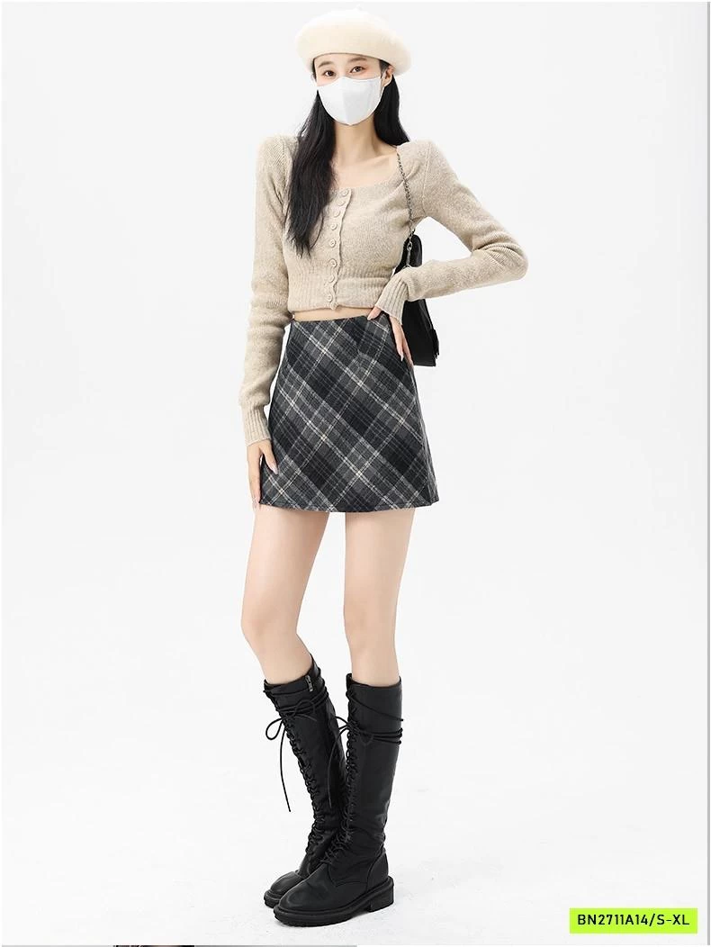 CHÂN VÁY DẠ CHỮ A CARO