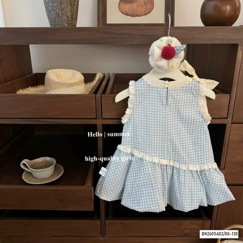 ĐẦM BÍ CARO XANH BUỘC NƠ VAI