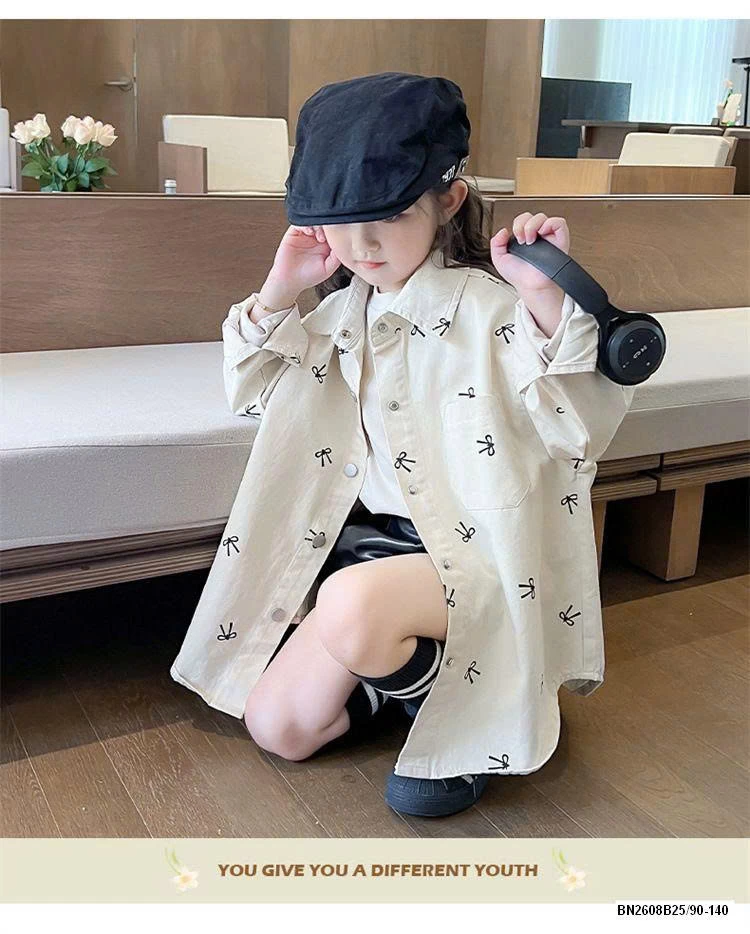 SƠ MI DÀI TAY IN NƠ BÉ GÁI