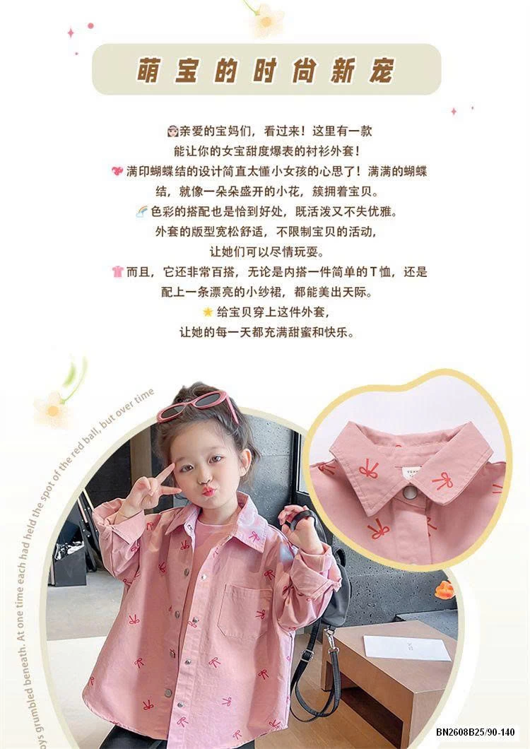 SƠ MI DÀI TAY IN NƠ BÉ GÁI