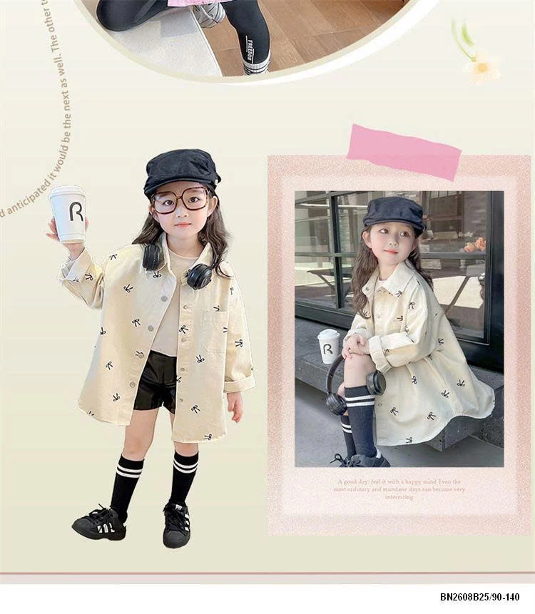 SƠ MI DÀI TAY IN NƠ BÉ GÁI