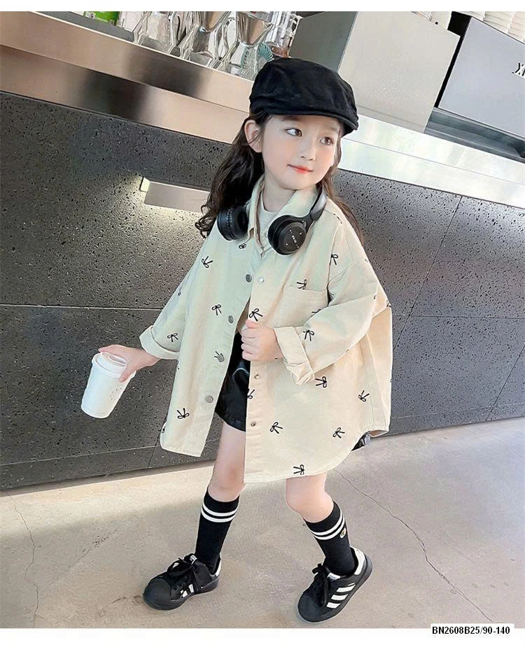 SƠ MI DÀI TAY IN NƠ BÉ GÁI