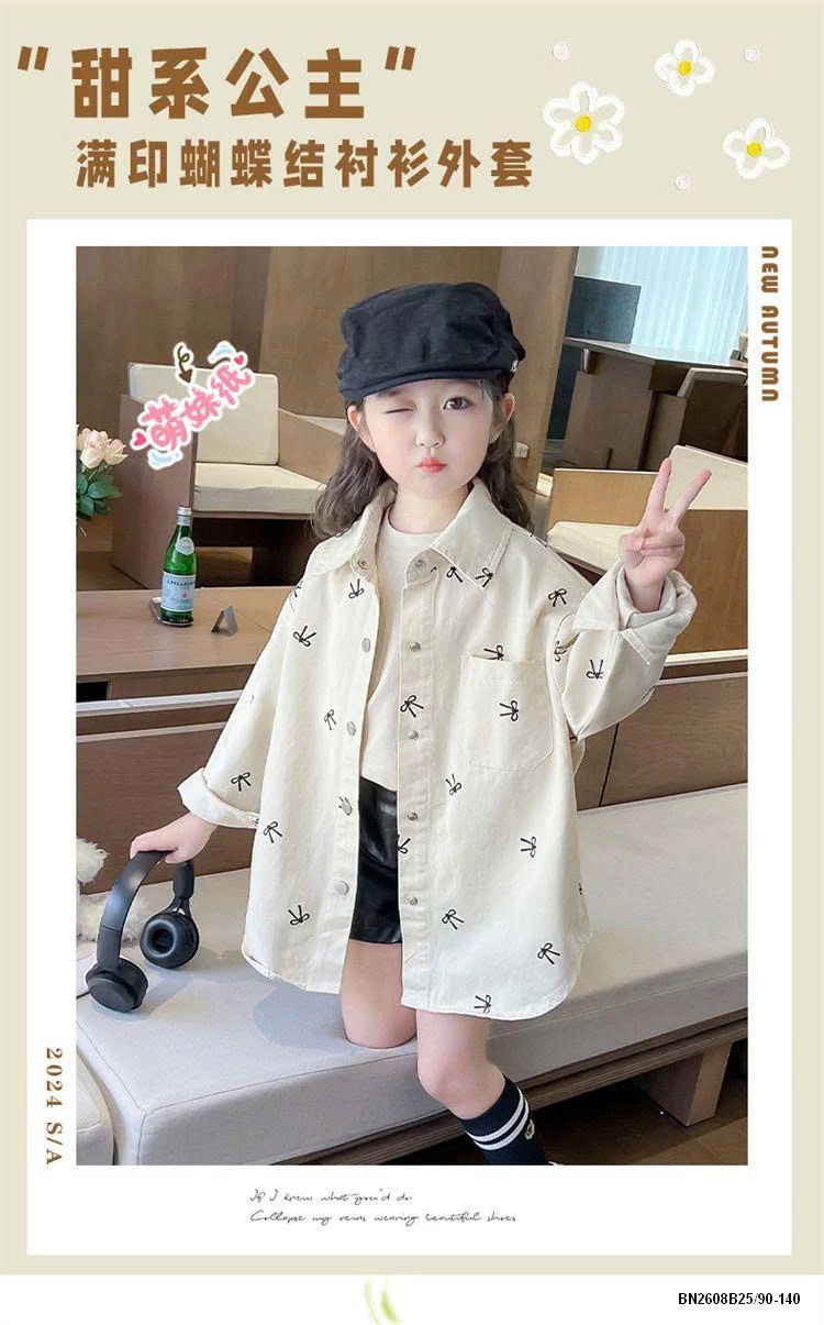 SƠ MI DÀI TAY IN NƠ BÉ GÁI