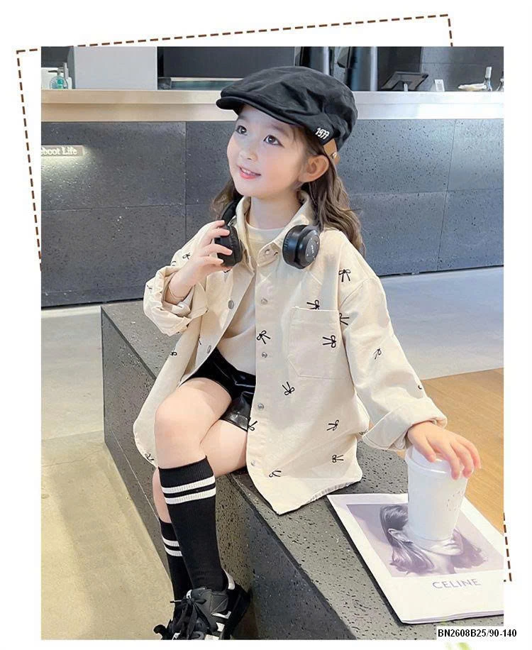 SƠ MI DÀI TAY IN NƠ BÉ GÁI