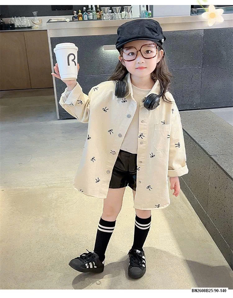 SƠ MI DÀI TAY IN NƠ BÉ GÁI