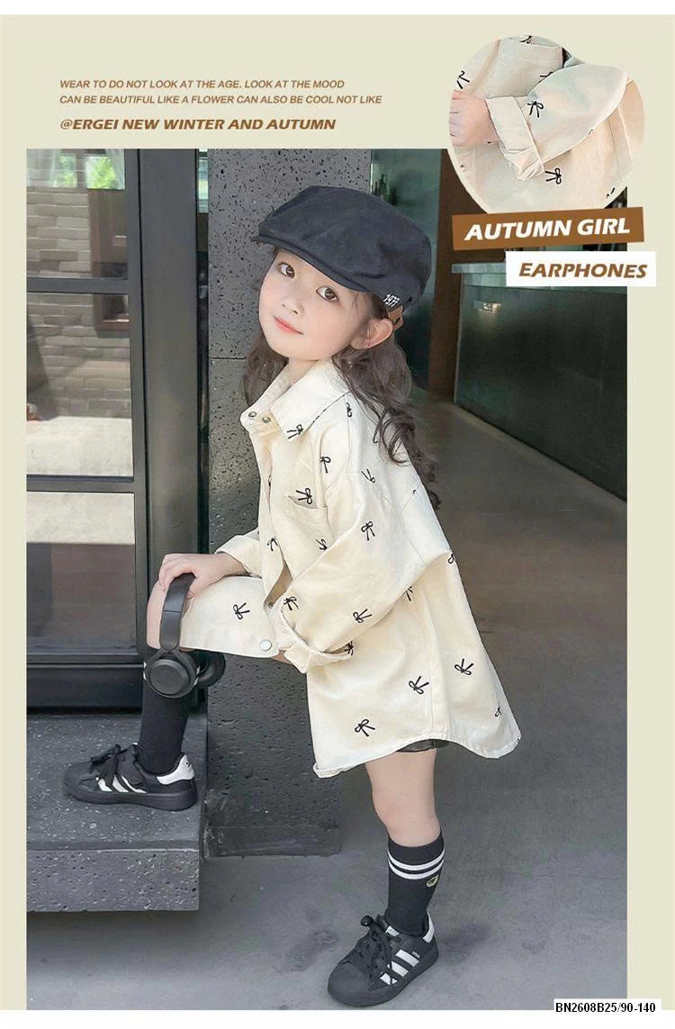 SƠ MI DÀI TAY IN NƠ BÉ GÁI