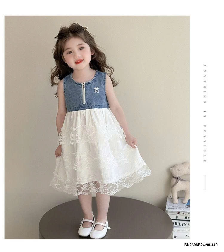 ĐẦM JEAN PHỐI REN BÉ GÁI