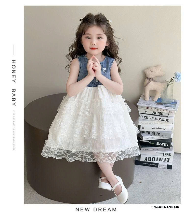 ĐẦM JEAN PHỐI REN BÉ GÁI