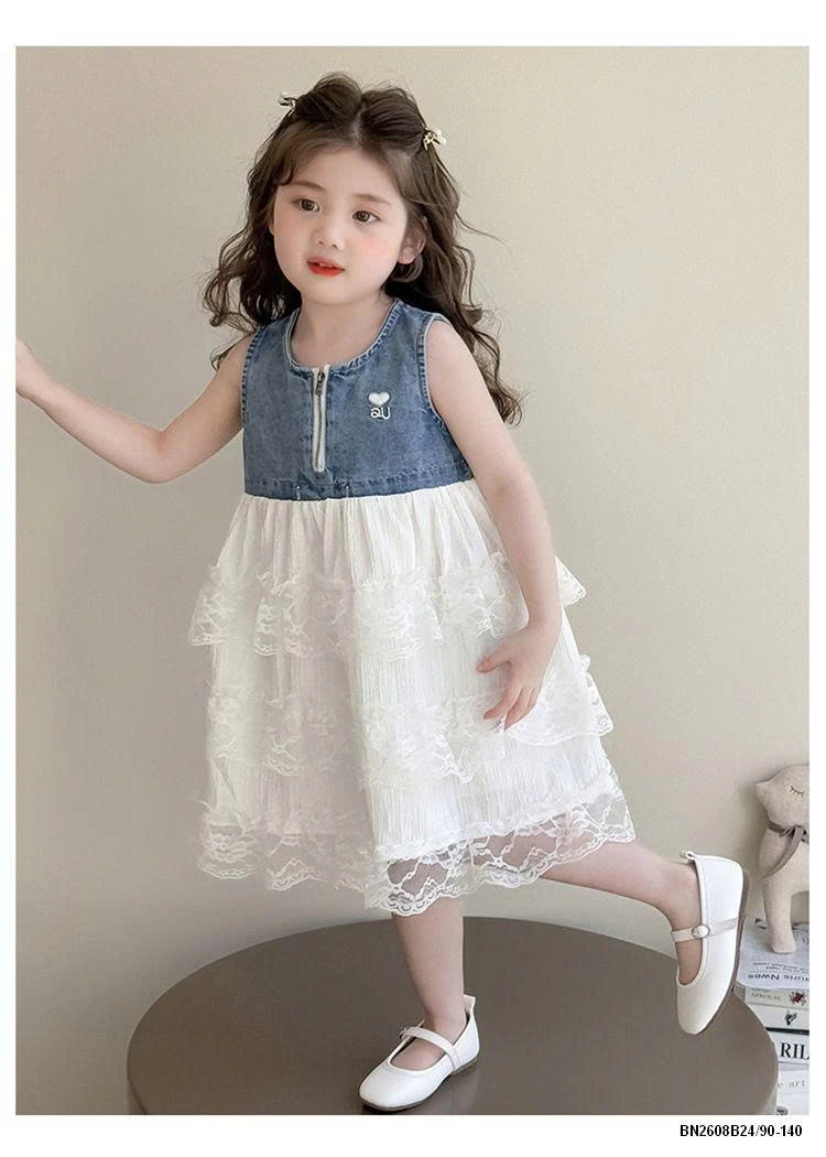 ĐẦM JEAN PHỐI REN BÉ GÁI