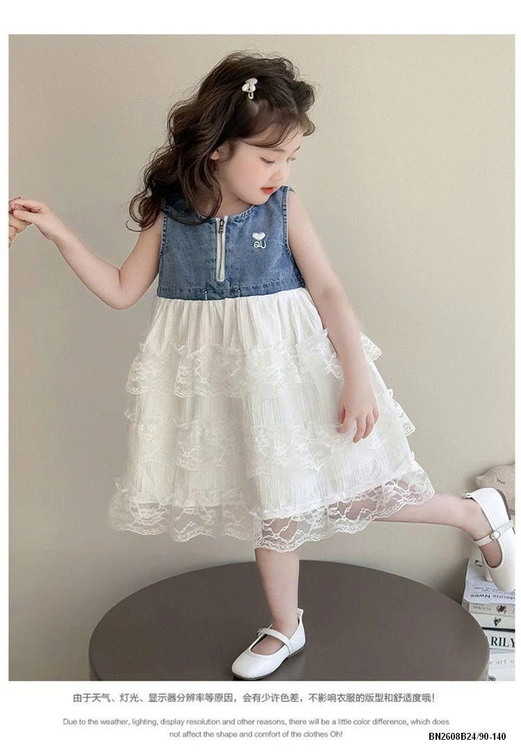 ĐẦM JEAN PHỐI REN BÉ GÁI