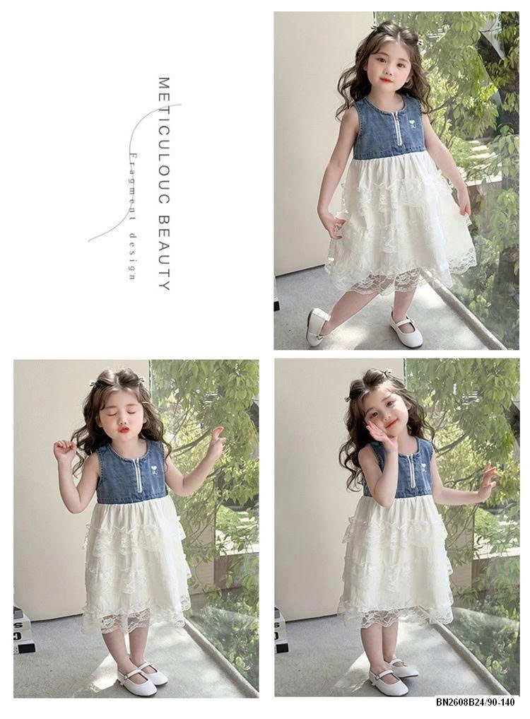 ĐẦM JEAN PHỐI REN BÉ GÁI