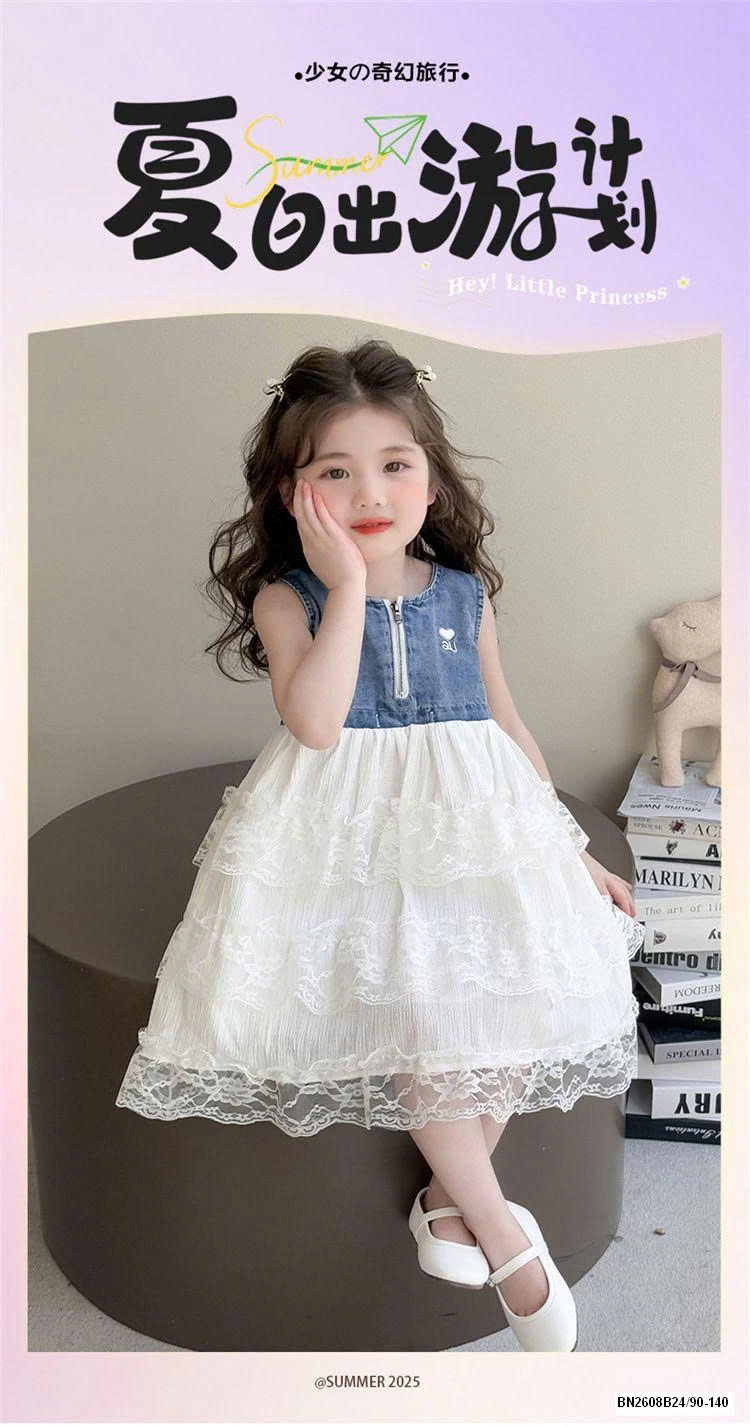 ĐẦM JEAN PHỐI REN BÉ GÁI