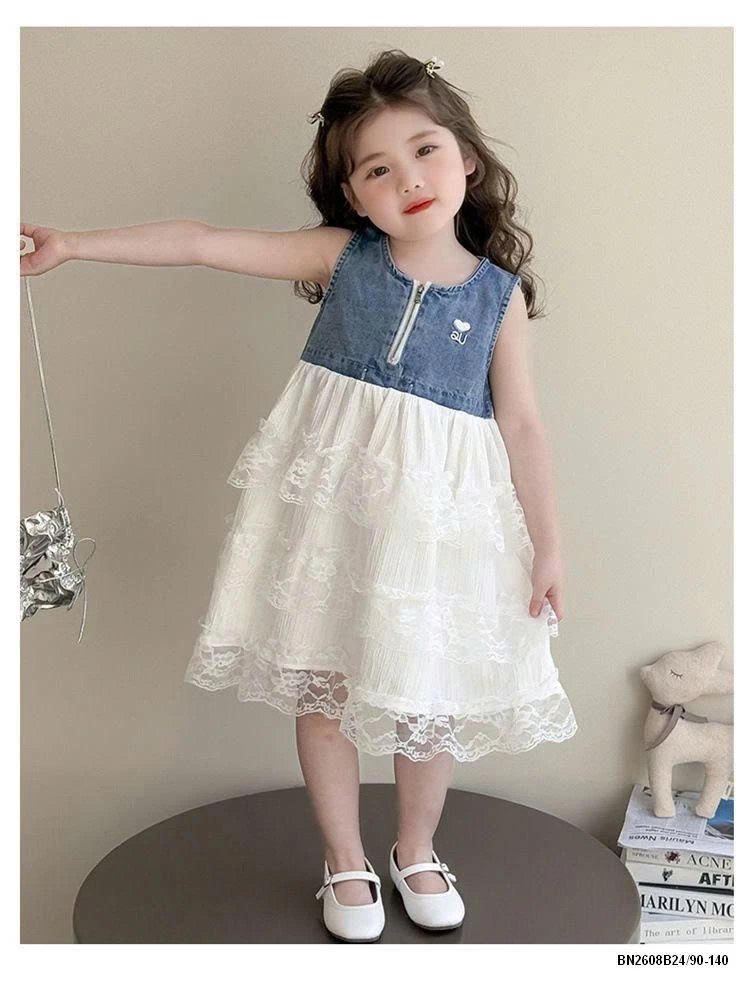 ĐẦM JEAN PHỐI REN BÉ GÁI