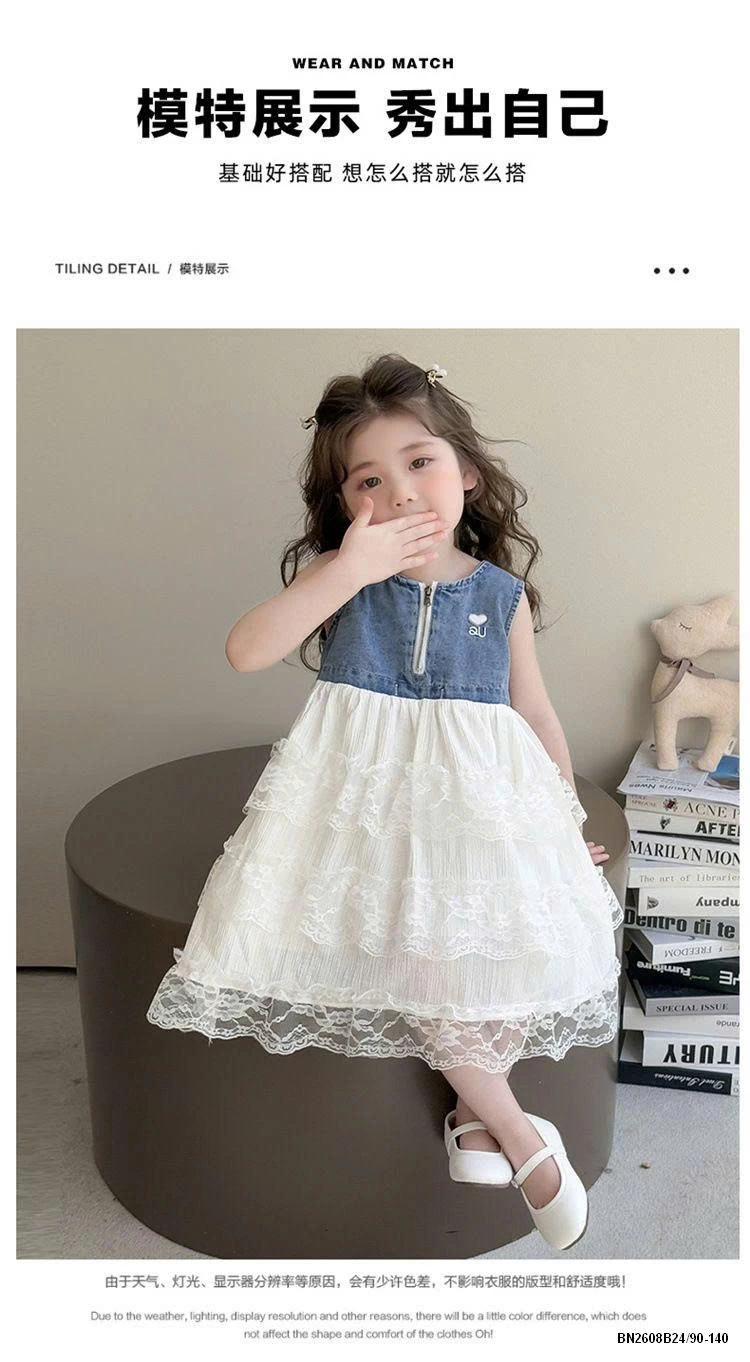 ĐẦM JEAN PHỐI REN BÉ GÁI