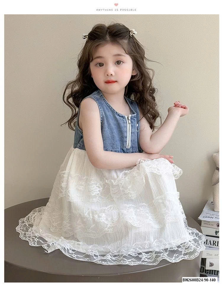 ĐẦM JEAN PHỐI REN BÉ GÁI