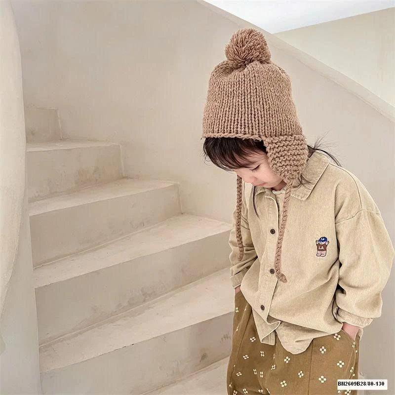 ÁO SƠ MI NHUNG THÊU GẤU ADBABY