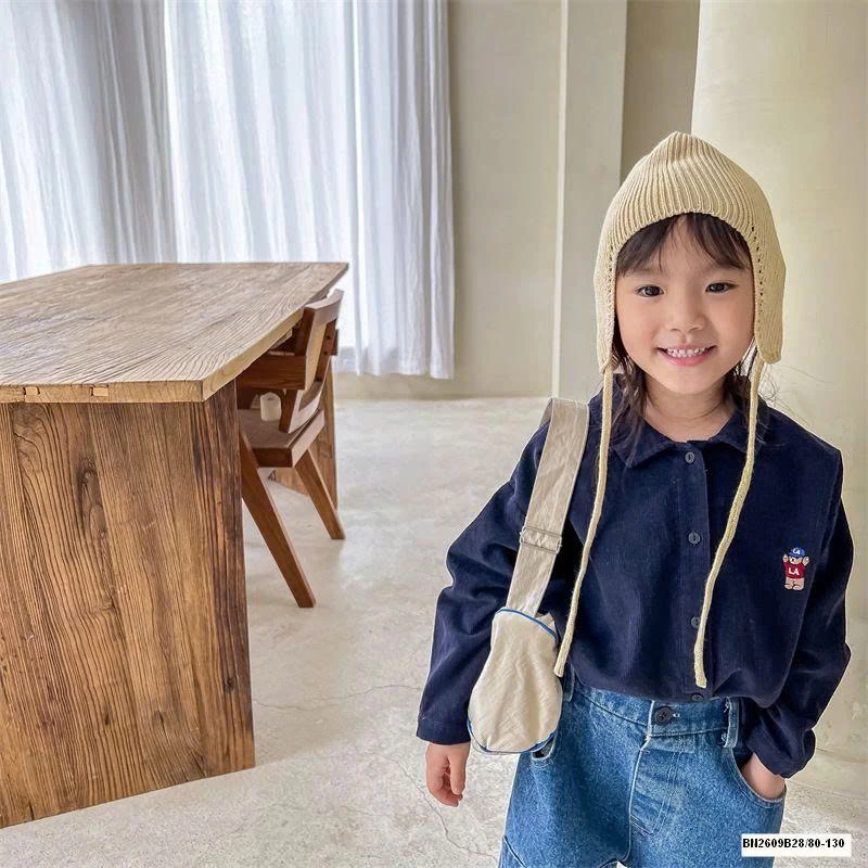 ÁO SƠ MI NHUNG THÊU GẤU ADBABY