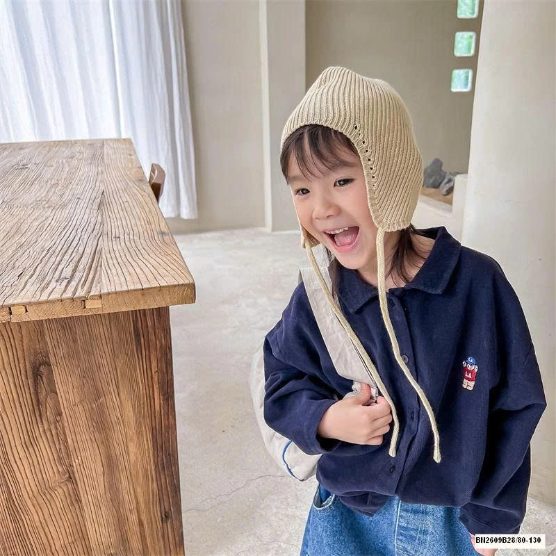 ÁO SƠ MI NHUNG THÊU GẤU ADBABY