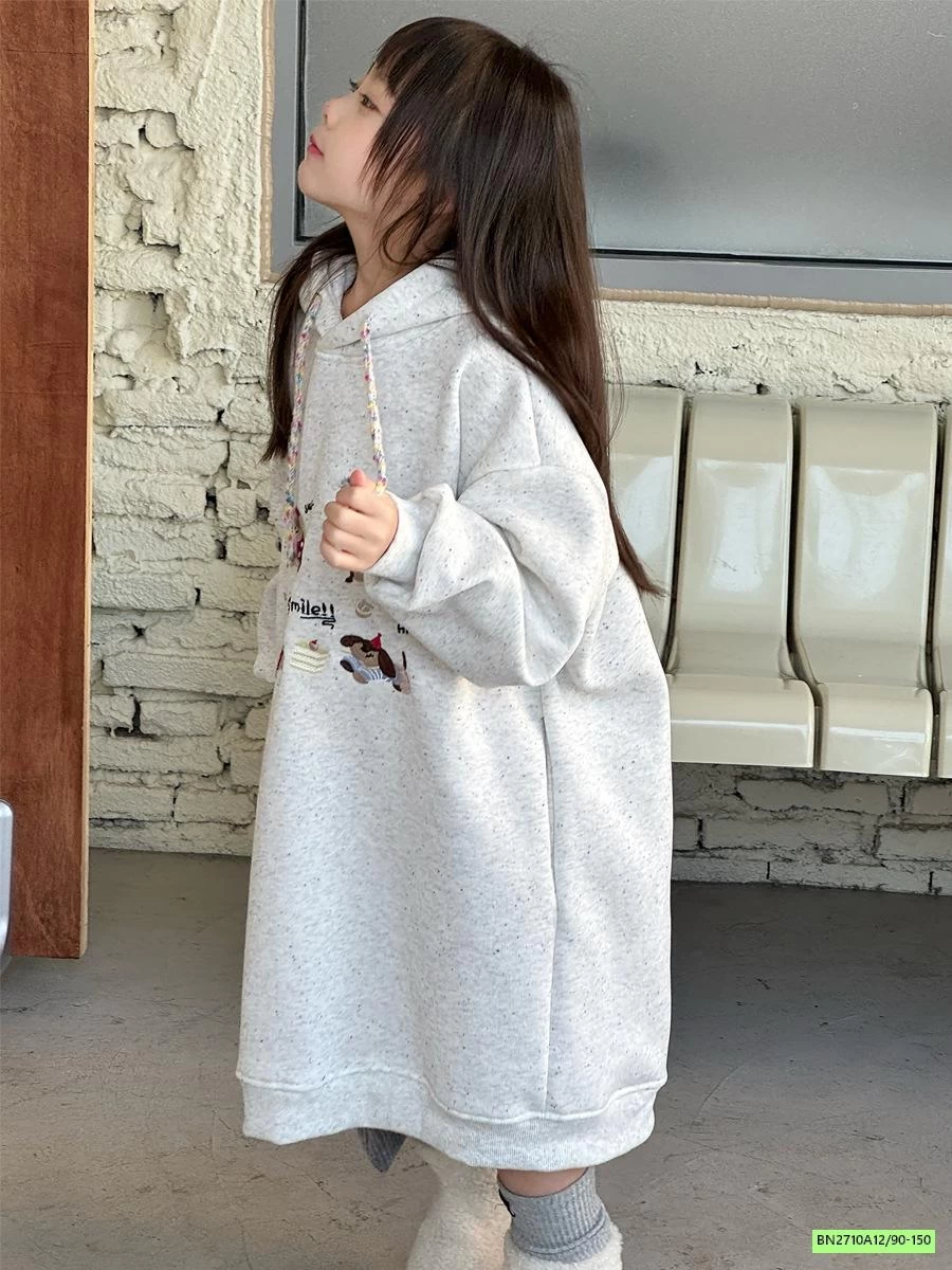 ĐẦM NỈ BÔNG SUÔNG LIỀN MŨ THÊU CÚN